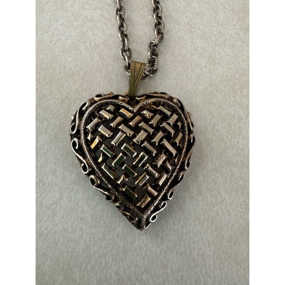 Hollycraft Jewelry - Hollycraft signed vintage gold silver tone thatched heart double strand necklace
